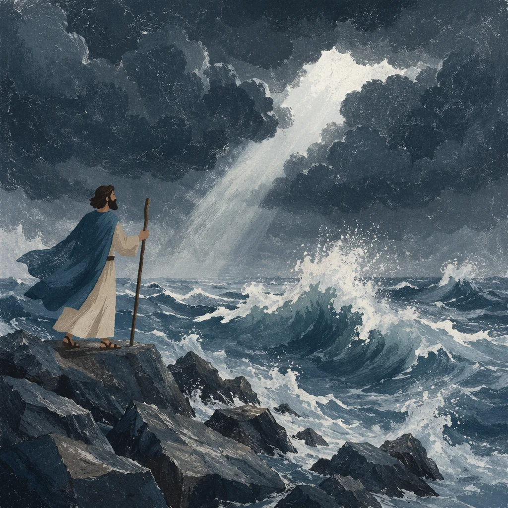 Stormy Sea Beneath Dark Towering Clouds