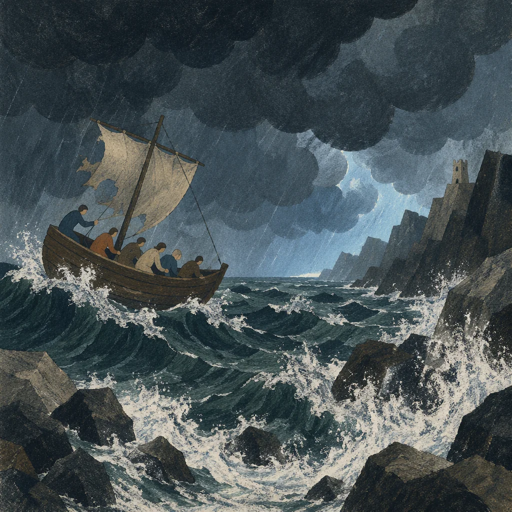 Stormy Sea with Dark Waves and Cliffs