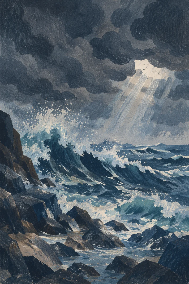Stormy Sea Beneath Dark Towering Clouds