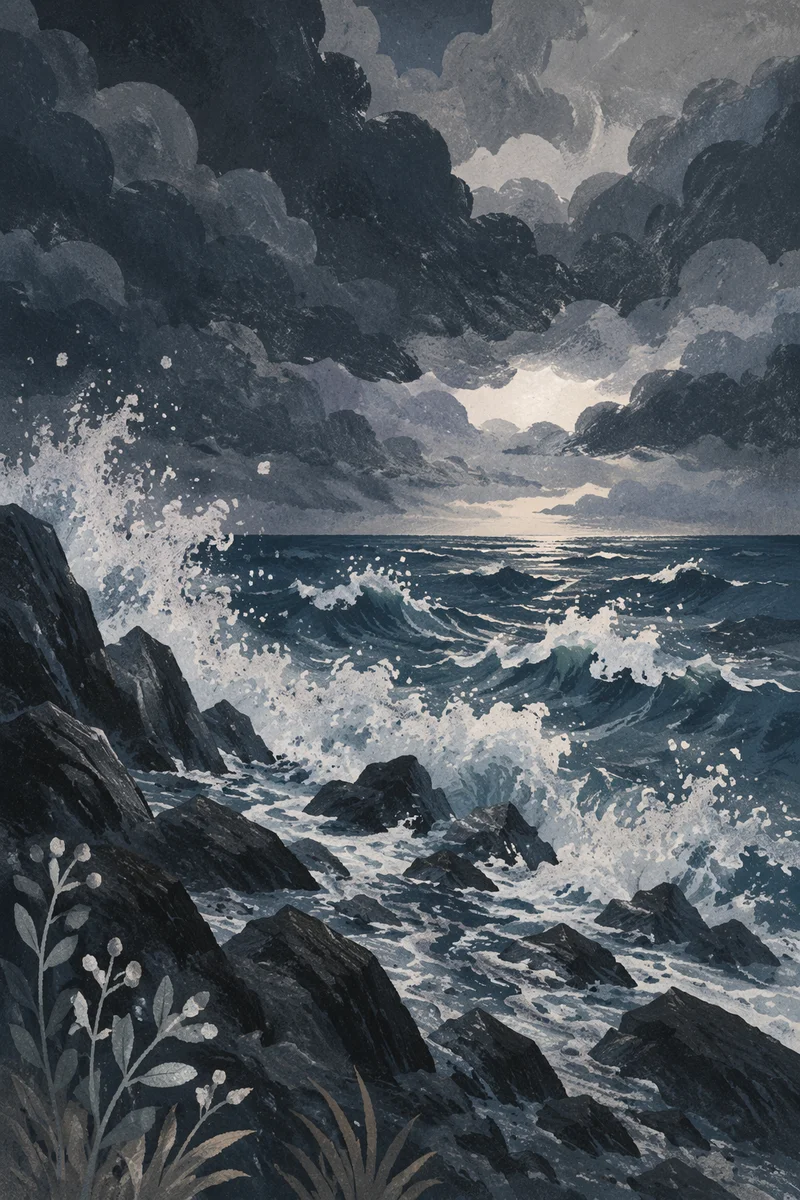 Stormy Sea Under Dark Clouds