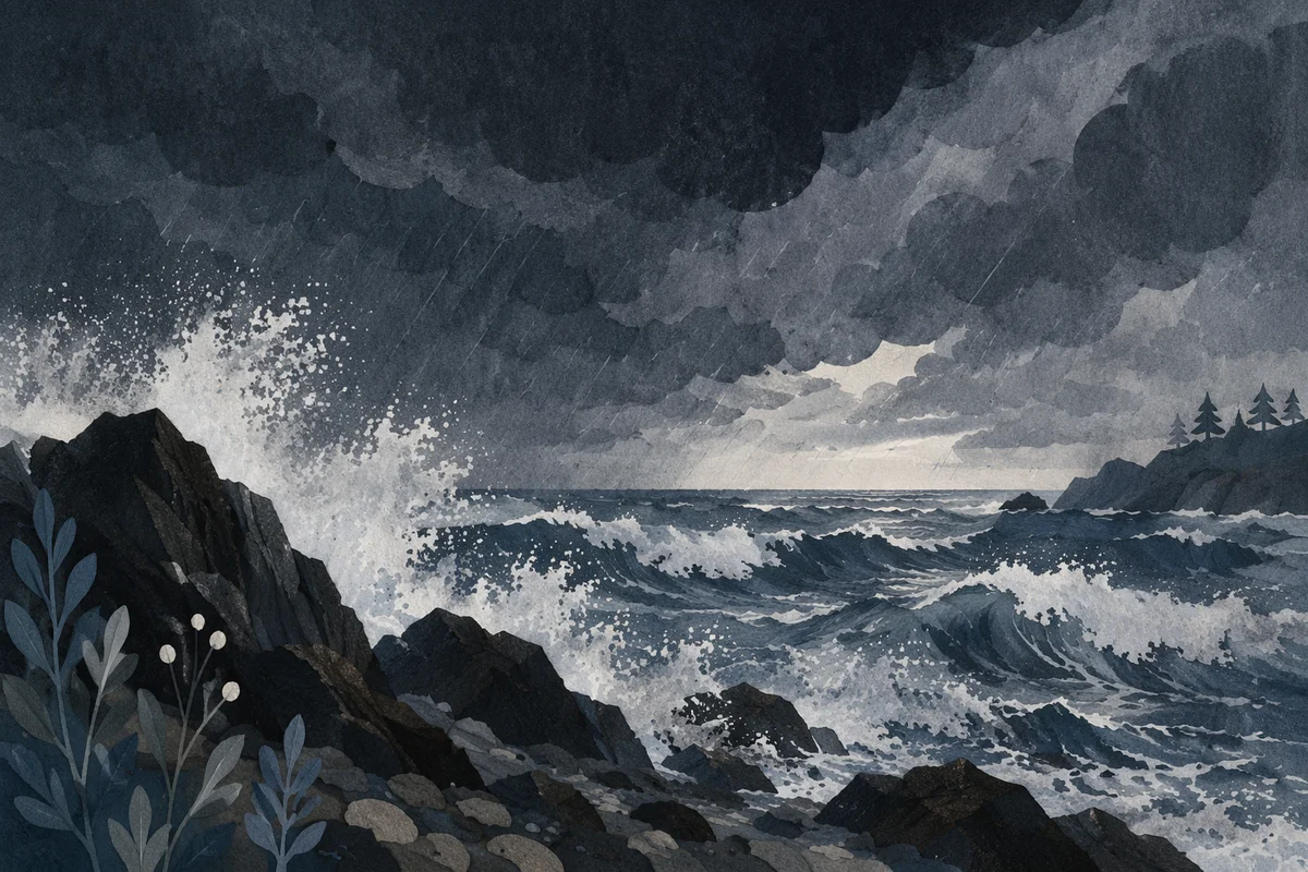 Stormy Sea Beneath Dark Towering Clouds