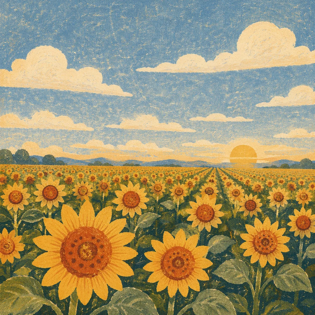 Endless Sunflower Field Under Blue Sky