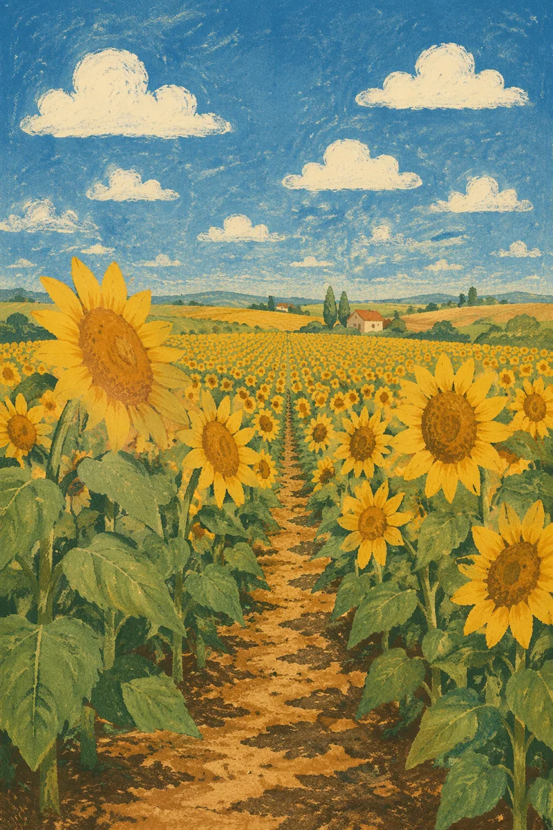Endless Sunflower Field Under Blue Sky