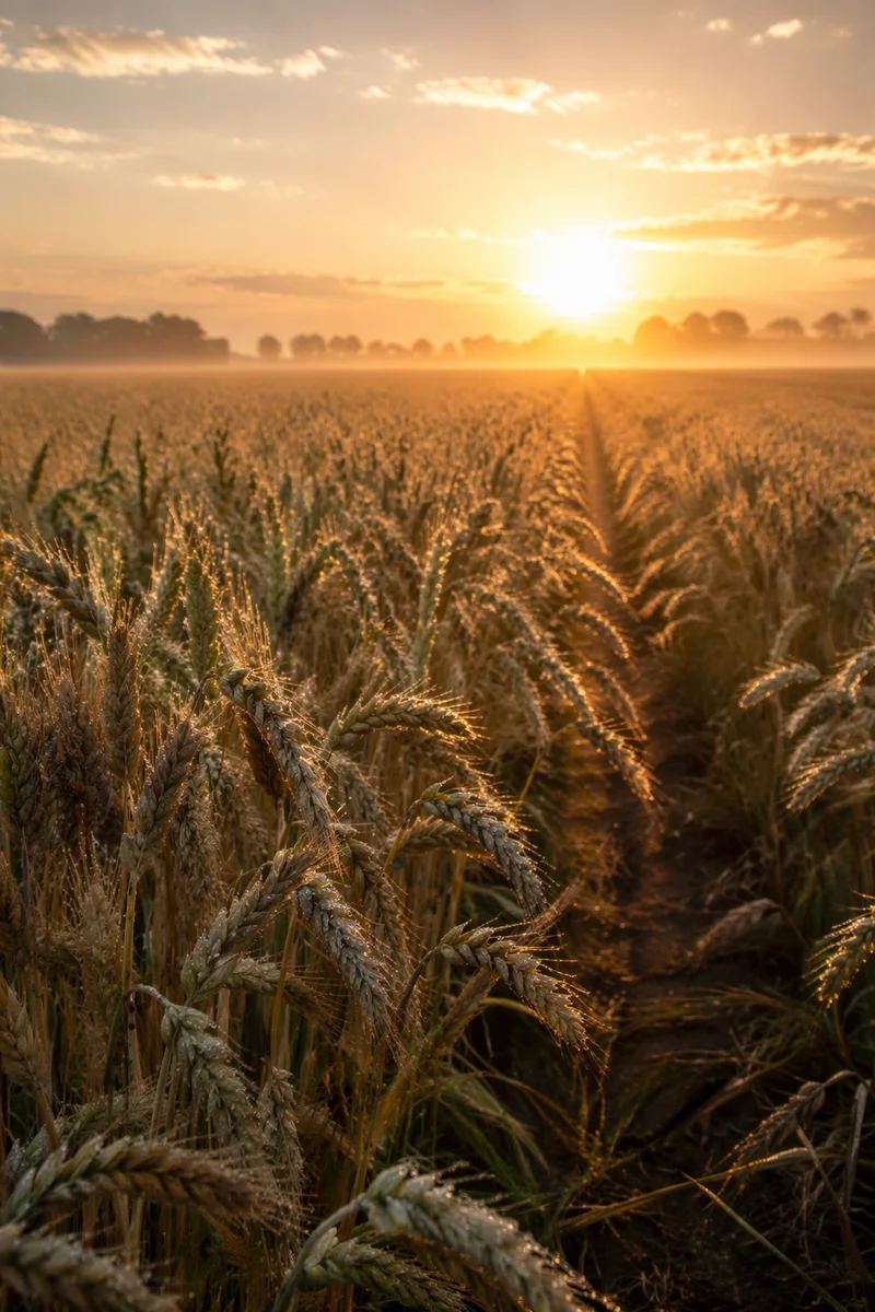 Sunrise Over Dewy Wheat Field