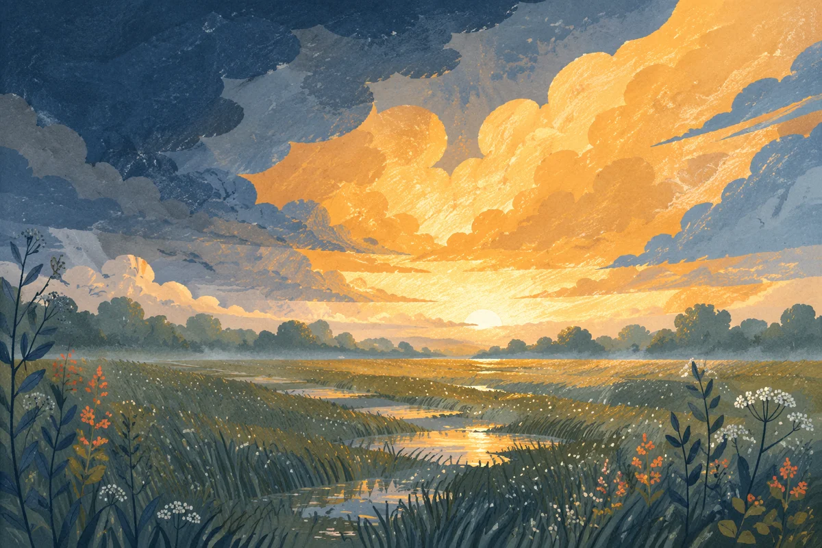 Golden Clouds Over Meadow After Storm