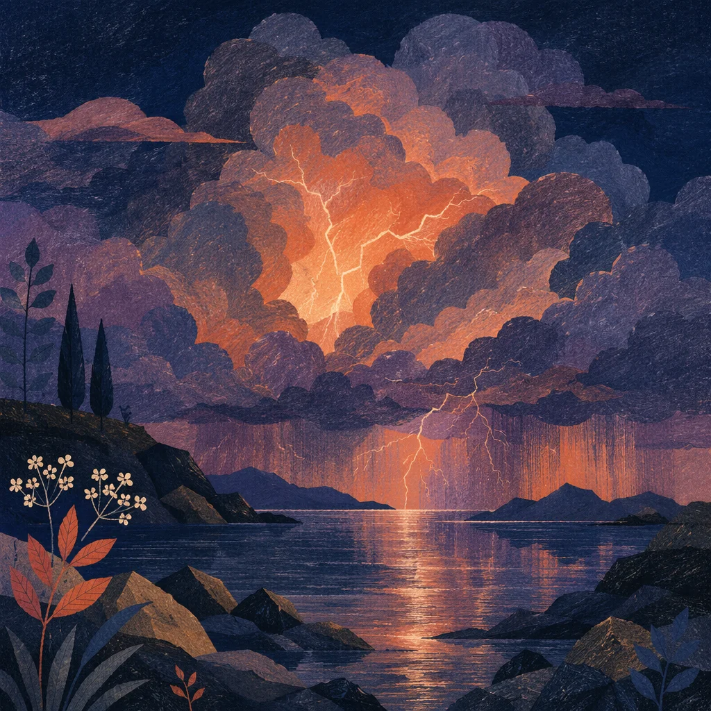 Dramatic Thunderstorm Over Coastal Twilight Inlet