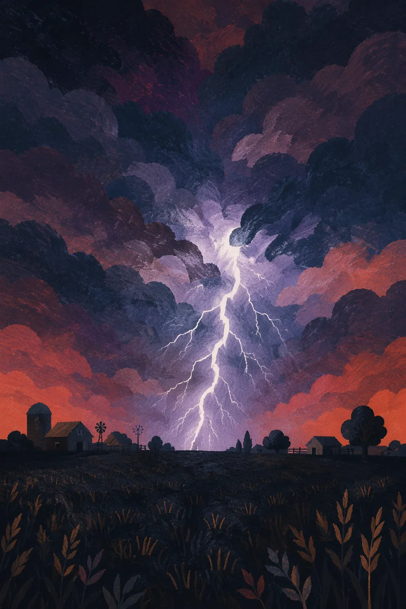 Night Thunderstorm Over Rural Field