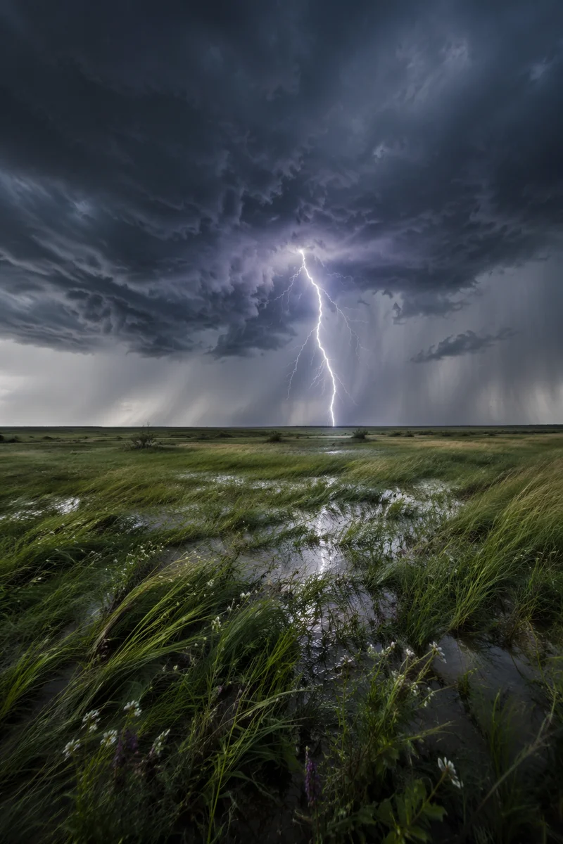 Lightning Over Open Prairie Storm Sky