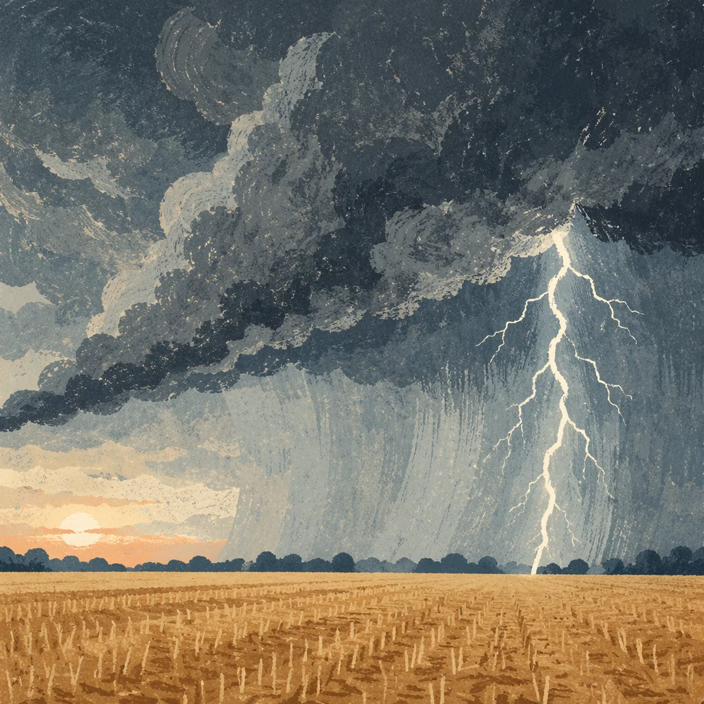 Lightning Storm Over Harvest Field