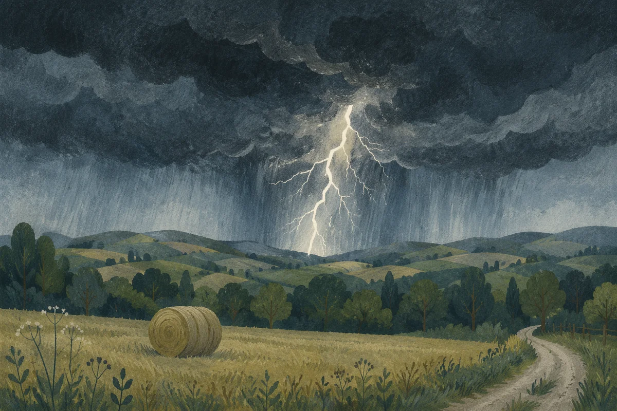 Lightning Storm Over Rural Green Field