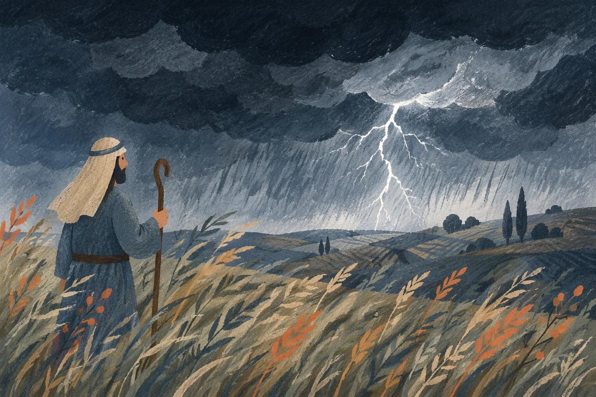 Lightning Storm Over Windy Open Field