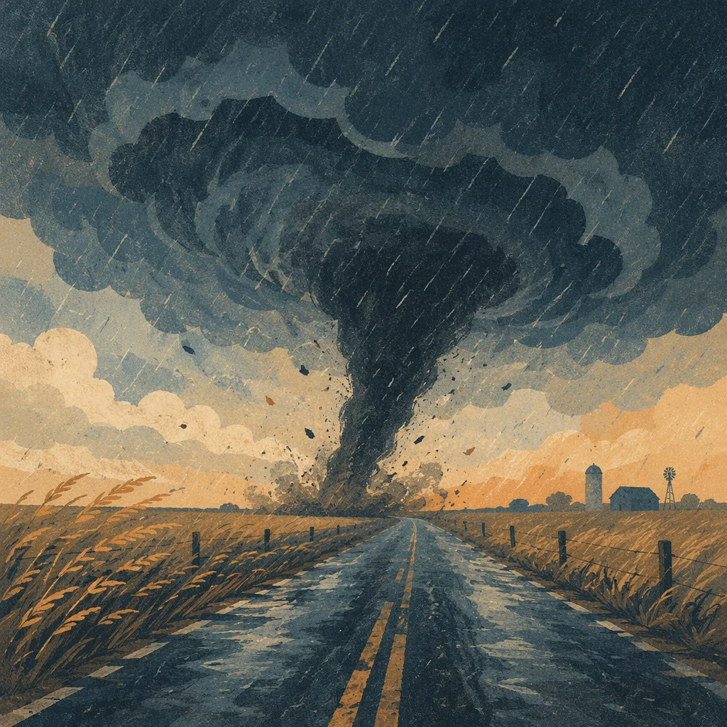 Massive Tornado Funnel Over Open Plains