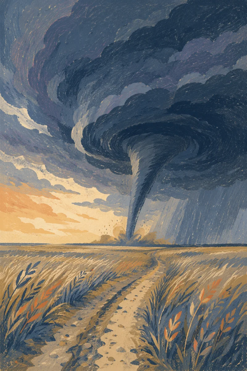 Distant Tornado Over Open Prairie Plains