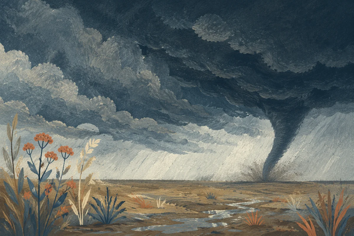 Tornado Funnel Over Stormy Open Plains