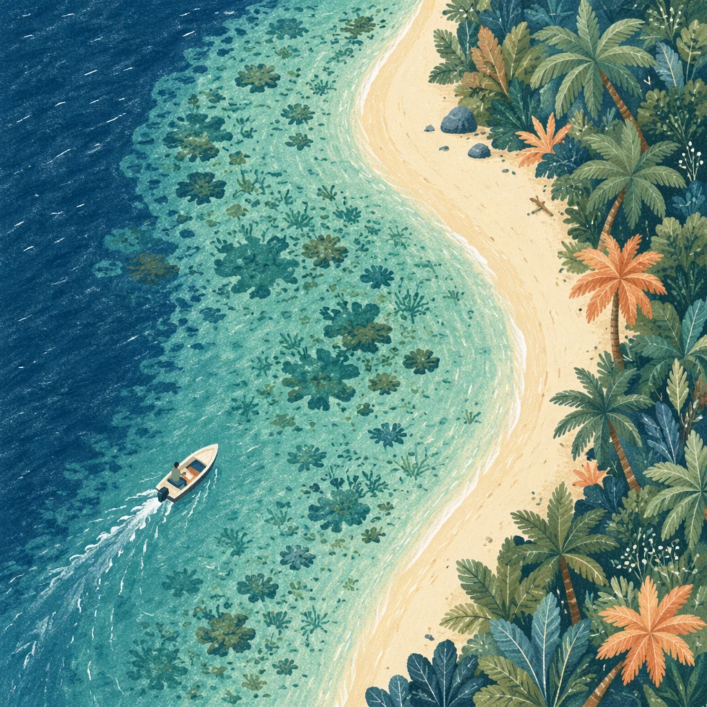 Turquoise Lagoon Beach Aerial with White Sand