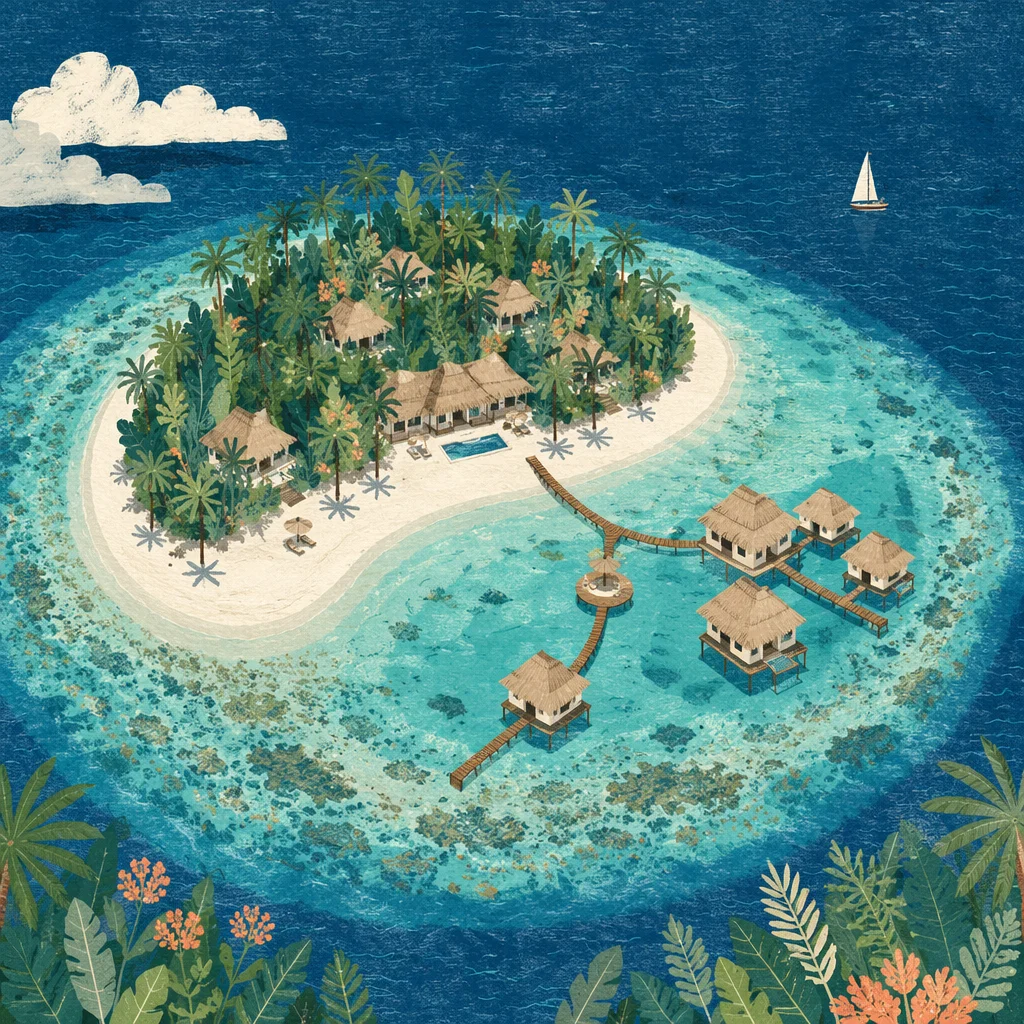 Aerial Tropical Lagoon with White Sand