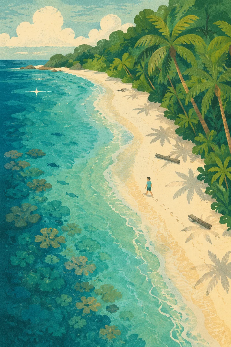 Secluded Tropical Beach Aerial Morning View