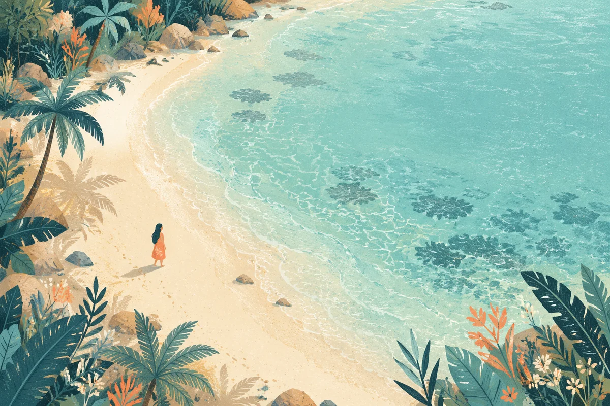 Secluded Tropical Beach Aerial Morning View