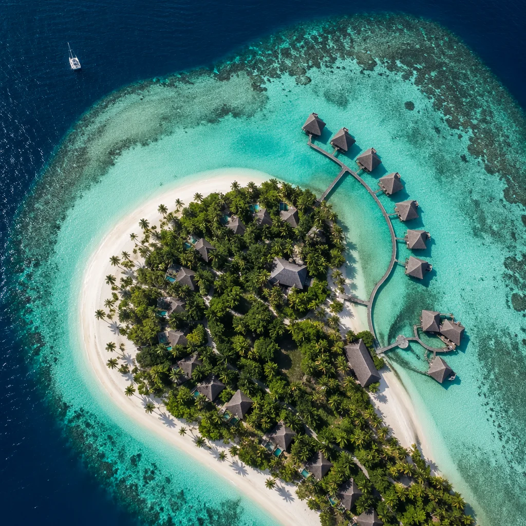 Aerial Tropical Lagoon with White Sand