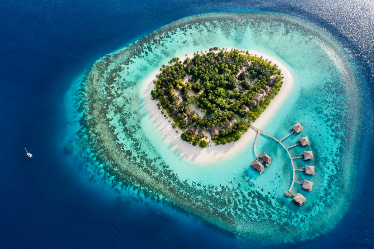 Aerial Tropical Lagoon with White Sand