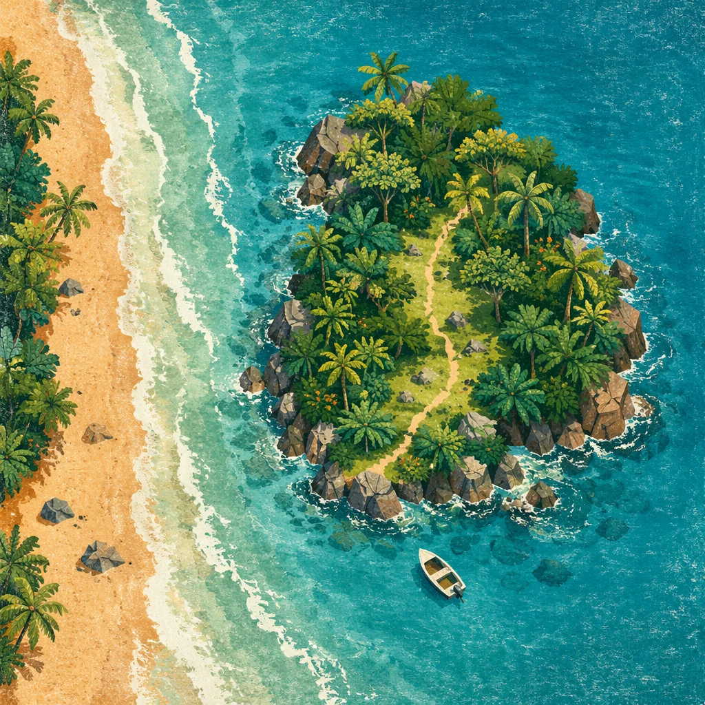 Aerial Tropical Islet with Turquoise Water