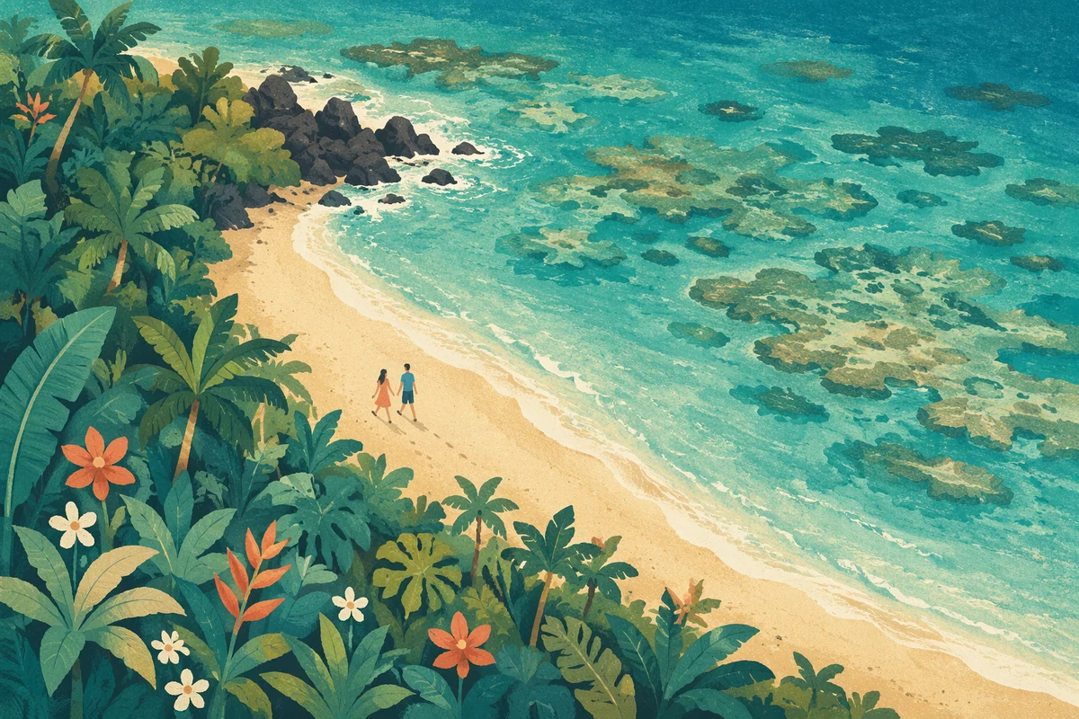 Turquoise Tropical Island Aerial Shoreline