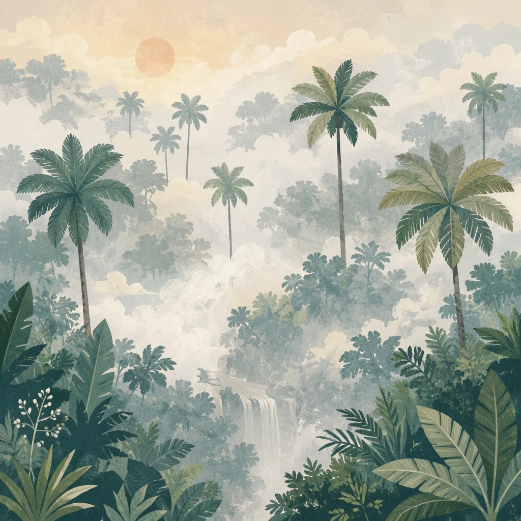 Misty Tropical Jungle Canopy at Dawn