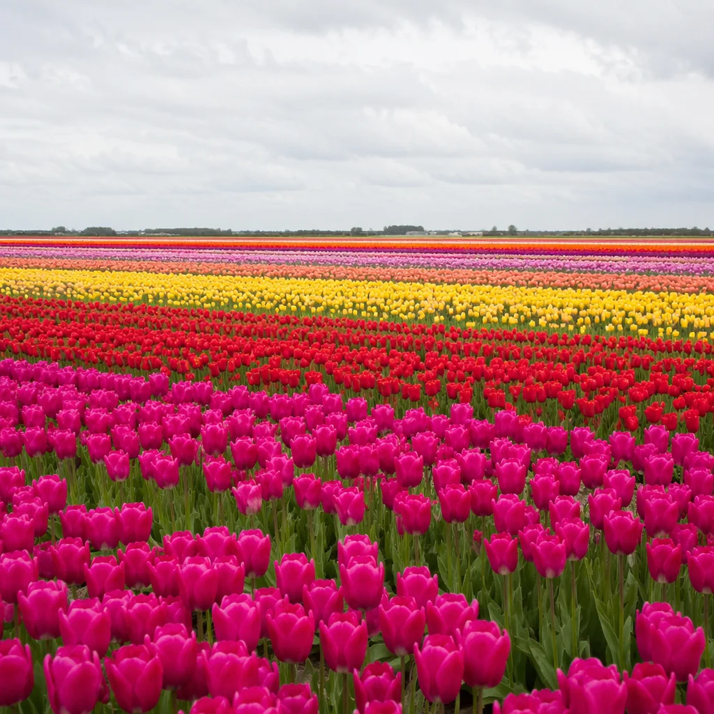 Colorful Tulip Field Rows in Netherlands