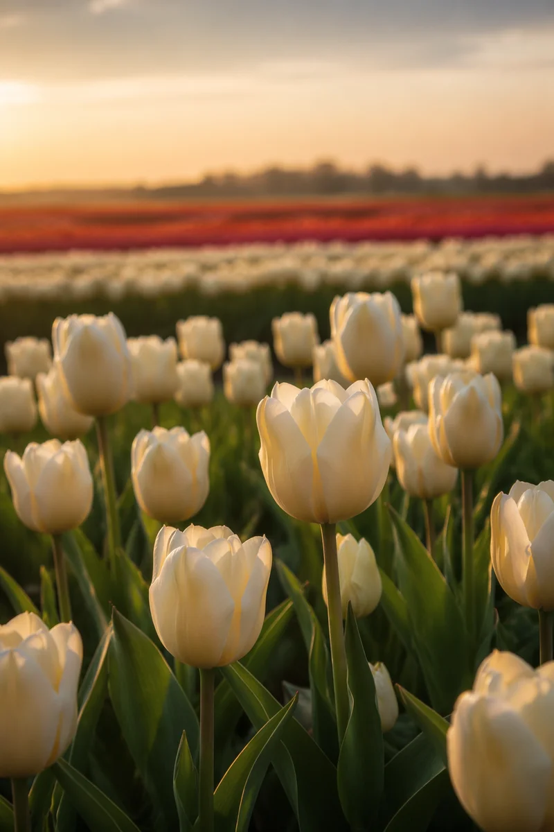 Golden Morning White Tulip Field
