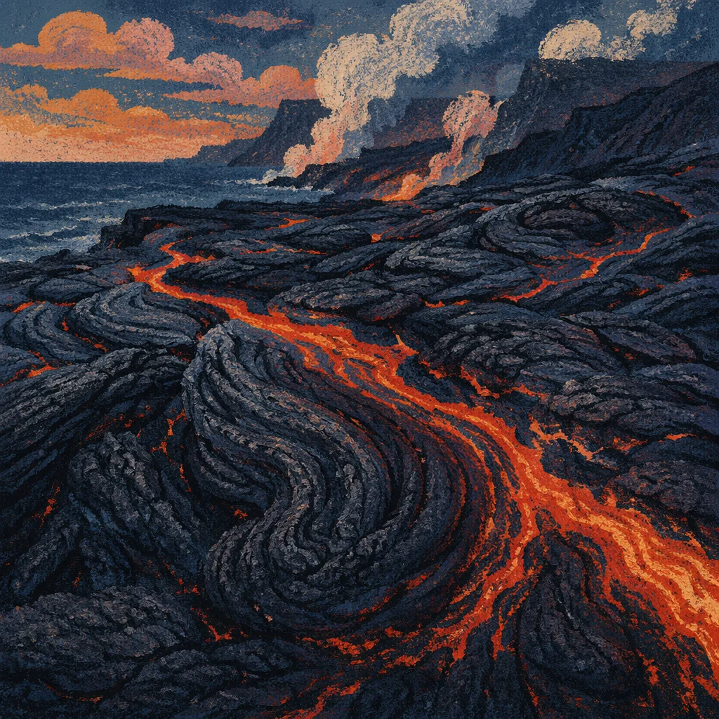 Glowing Black Lava on Volcanic Coast
