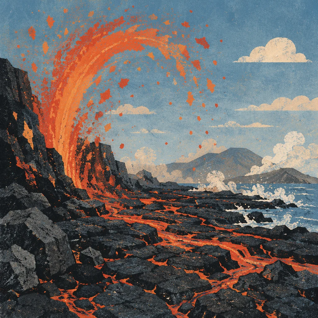 Glowing Lava Arc on Black Basalt Coast