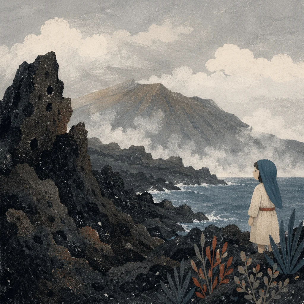 Rugged Black Lava Coast in Mist