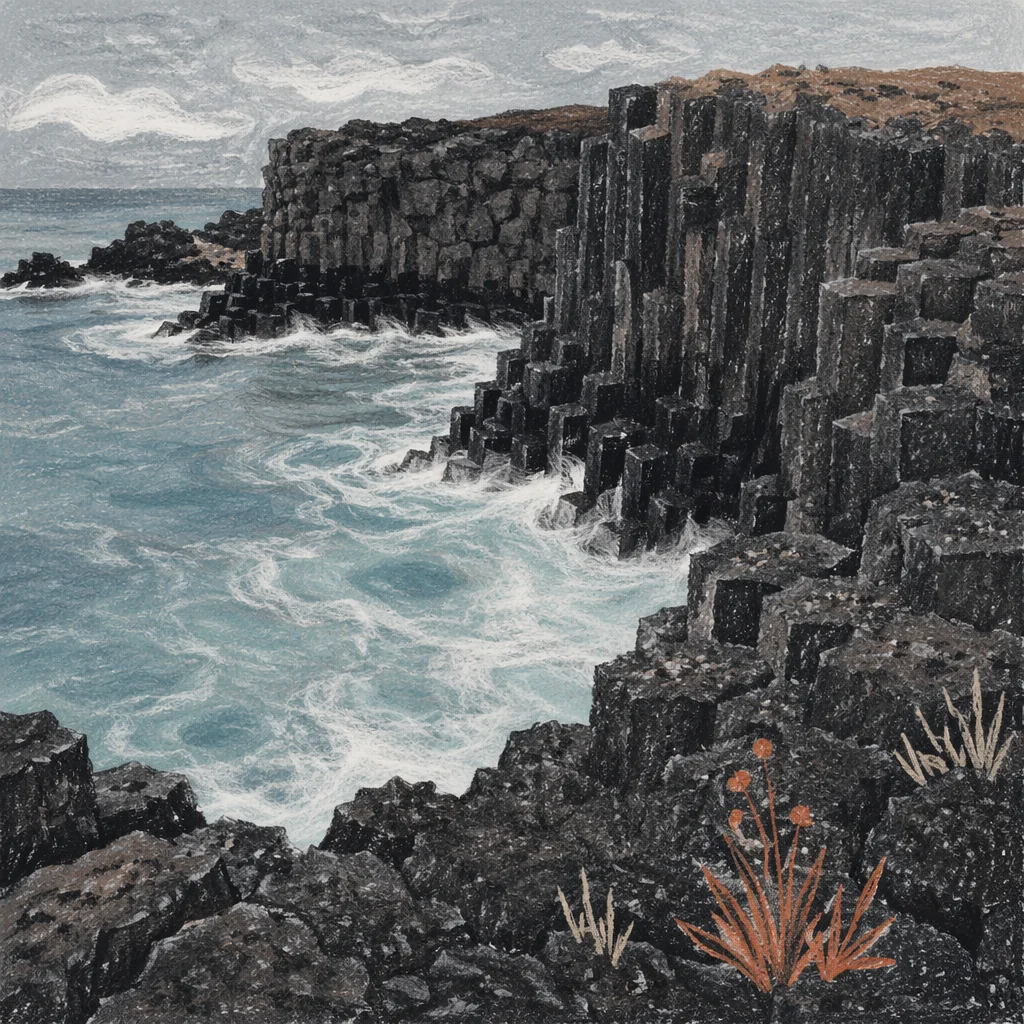 Rugged Black Lava Coast and Basalt Cliffs