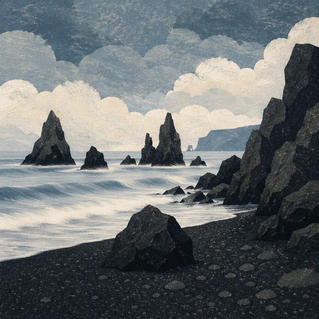 Moody Black Lava Coast Landscape