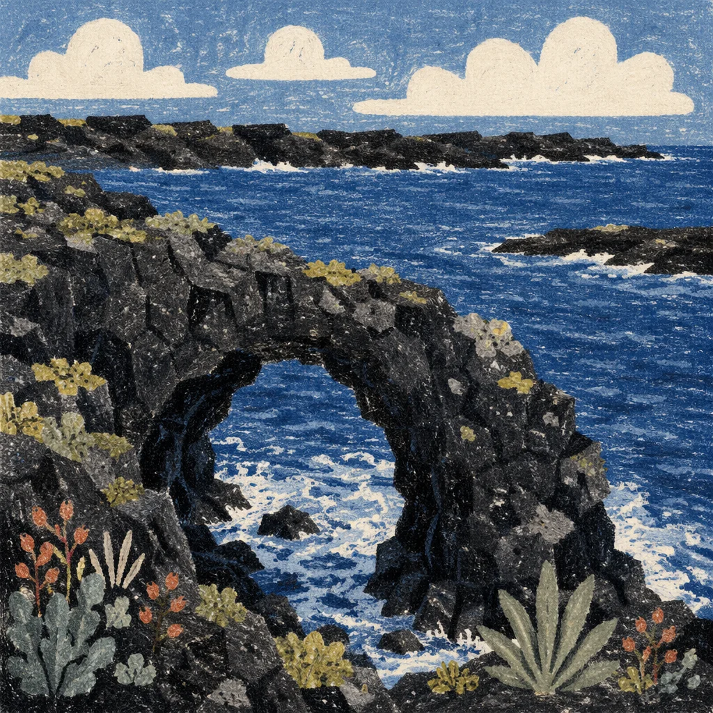 Jagged Black Lava Coast Sea Arch