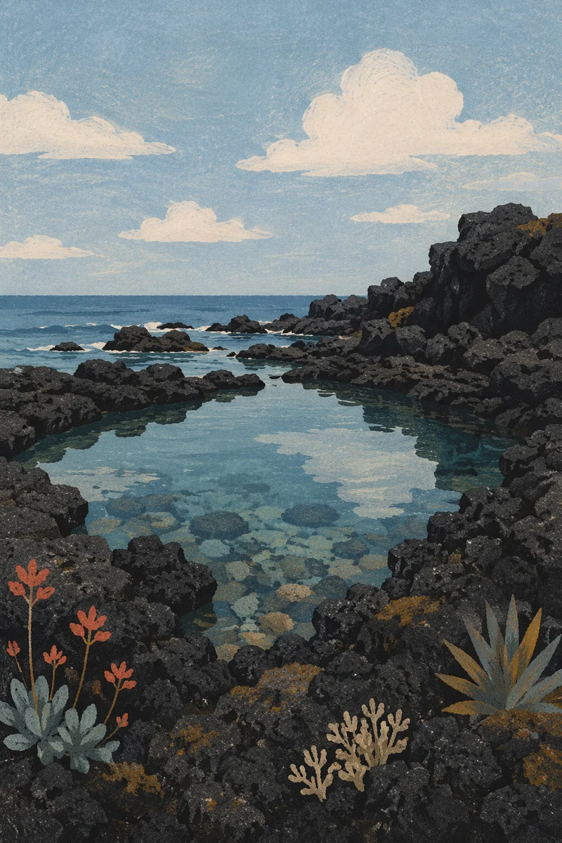 Serene Black Lava Coast Tide Pool