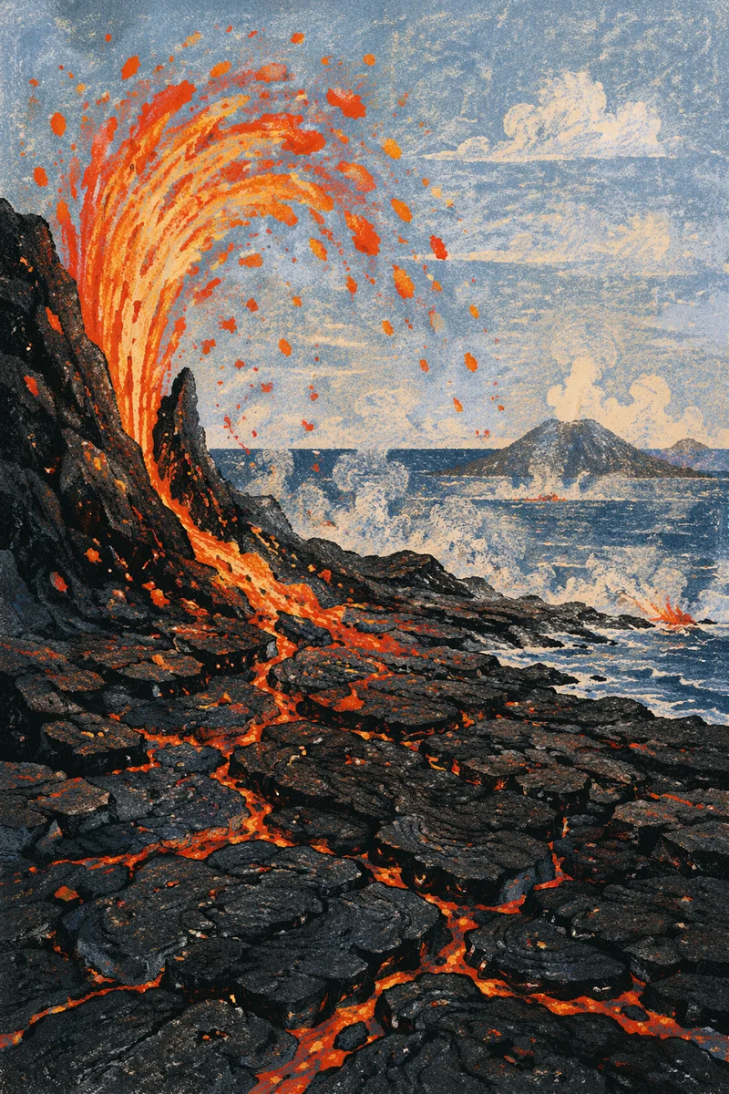Glowing Lava Arc on Black Coast