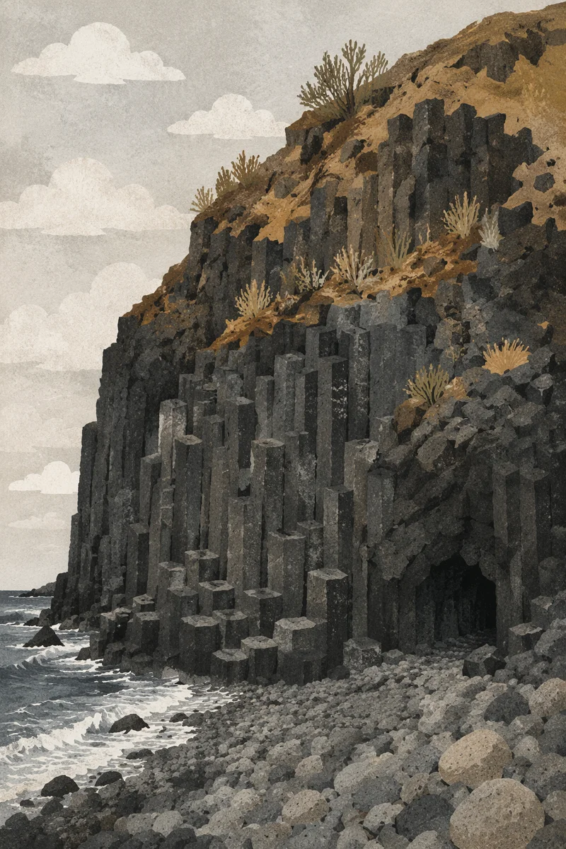 Rugged Black Lava Coast Basalt Cliffs