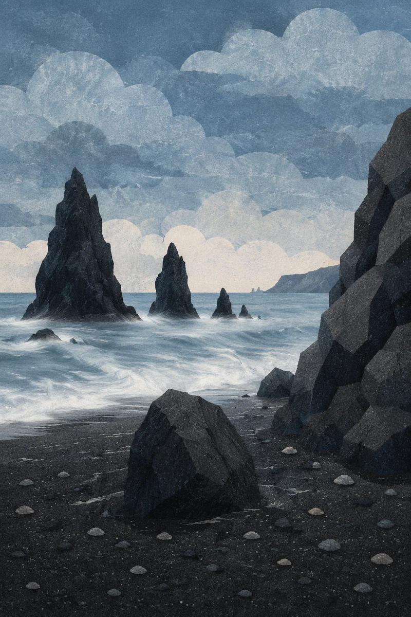 Moody Black Lava Coast Landscape