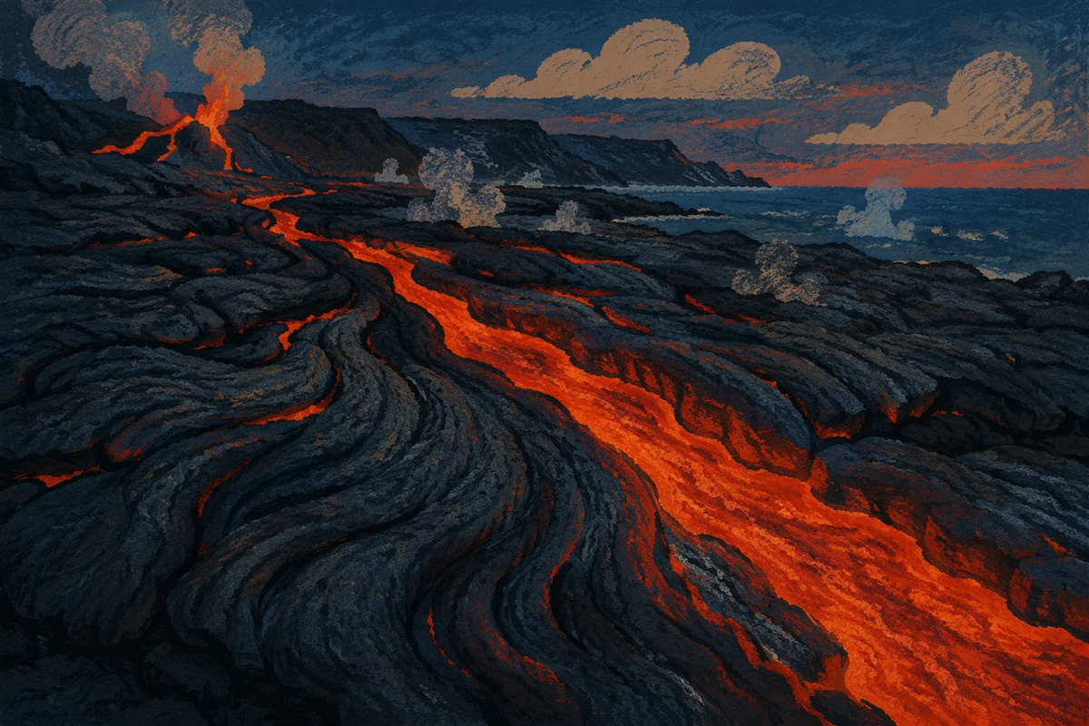 Glowing Black Lava on Volcanic Coast
