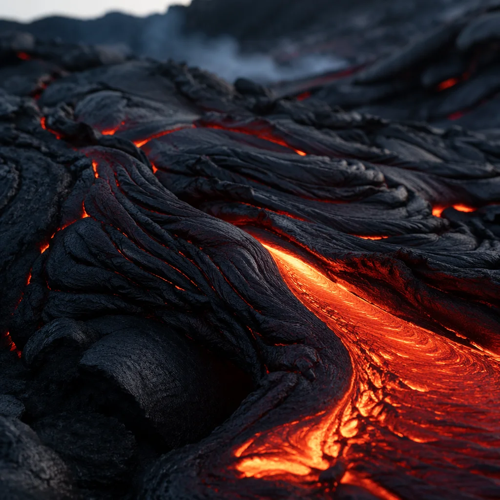 Glowing Lava Seams on Black Volcanic Coast