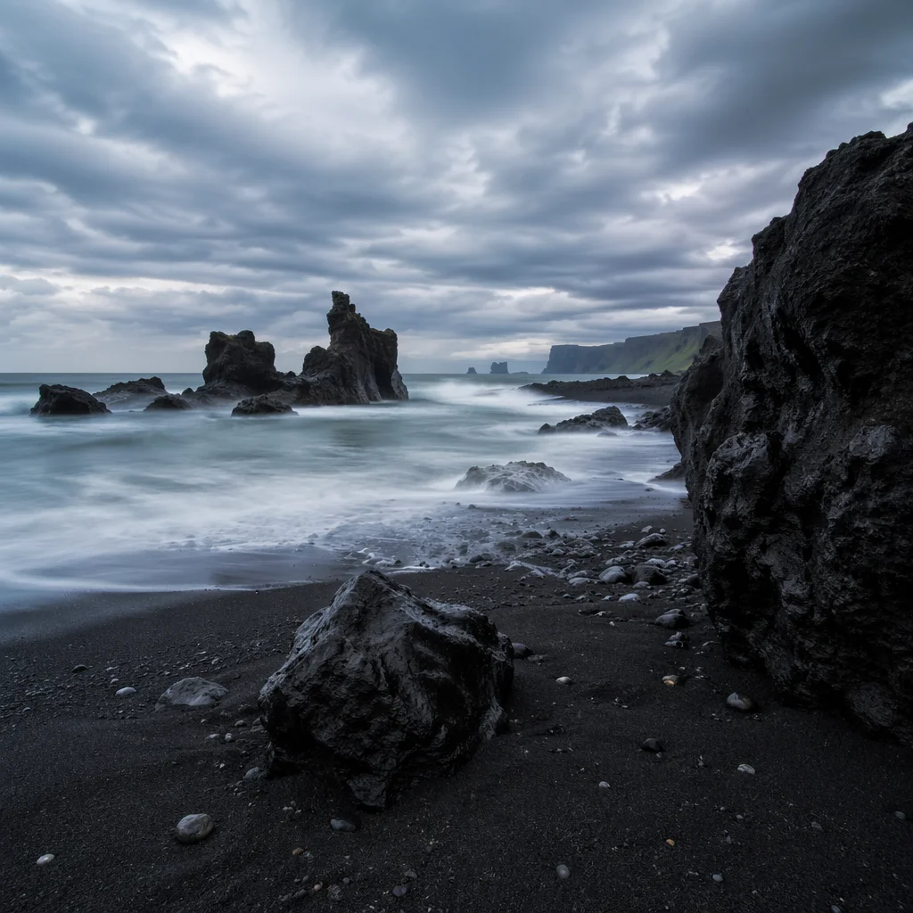 Moody Black Lava Coast Seascape