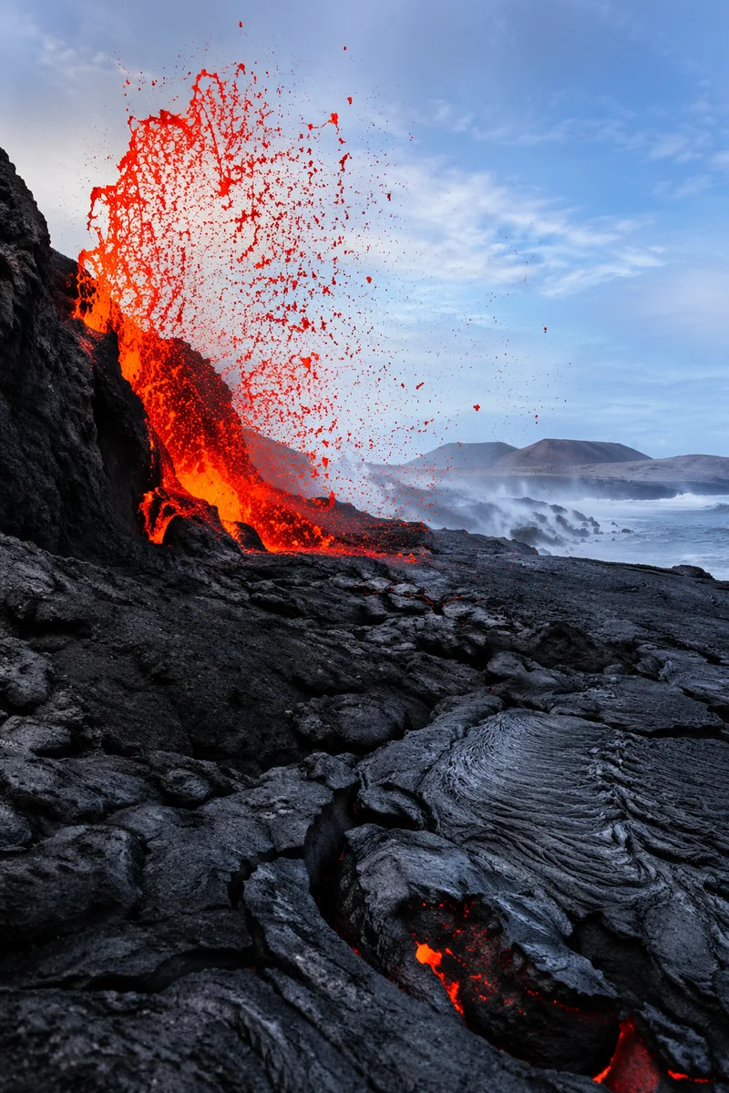 Molten Lava Splash on Black Coast