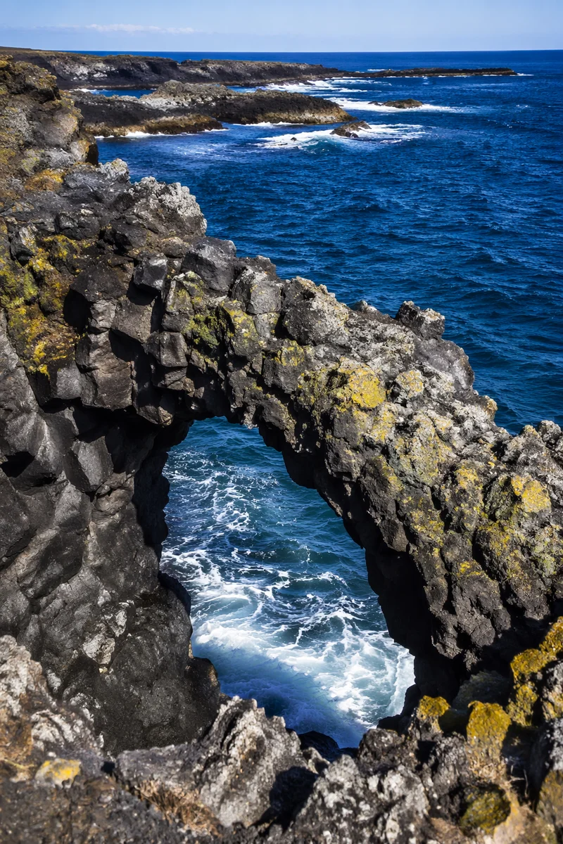 Black Volcanic Lava Coast Sea Arch