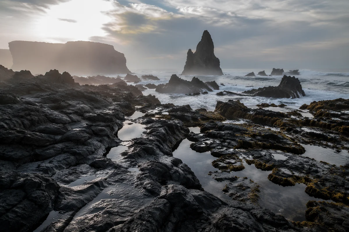 Rugged Black Lava Coast at Low Tide