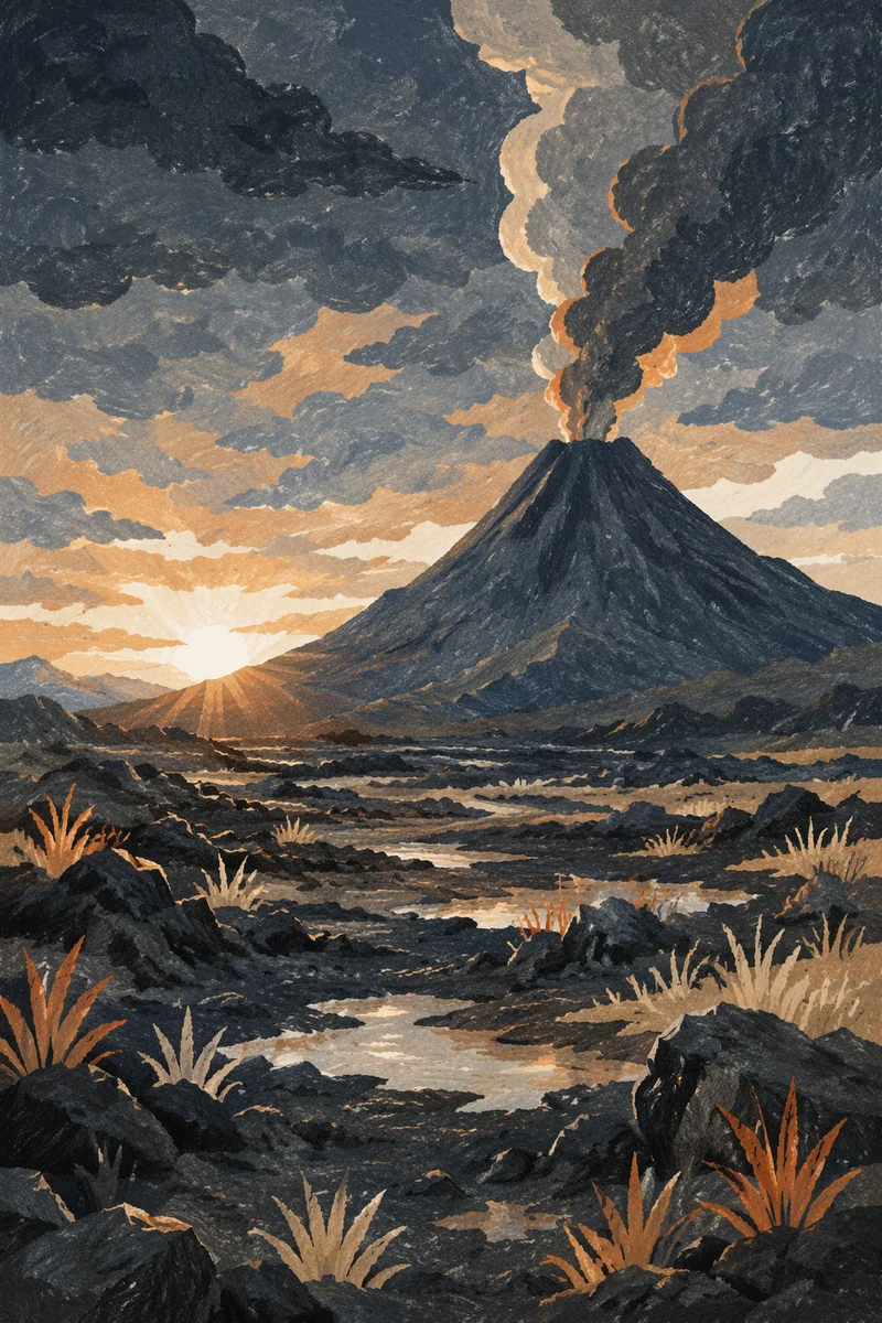 Dramatic Volcano Smoke at Dawn Landscape