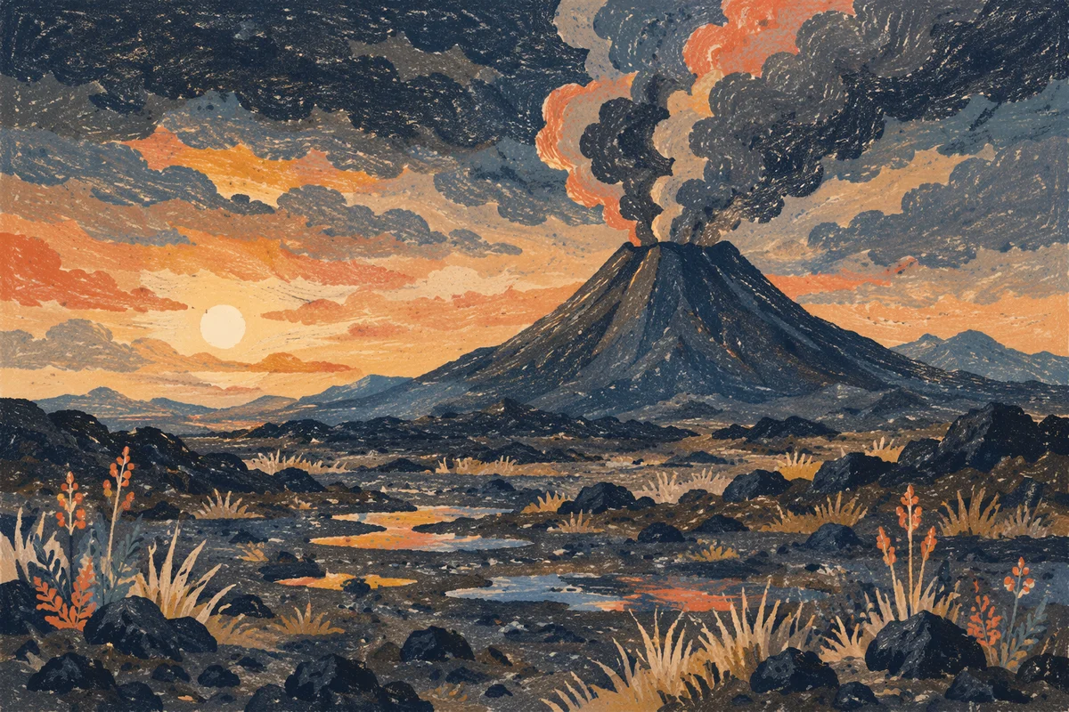 Dramatic Volcano Smoke at Dawn Landscape