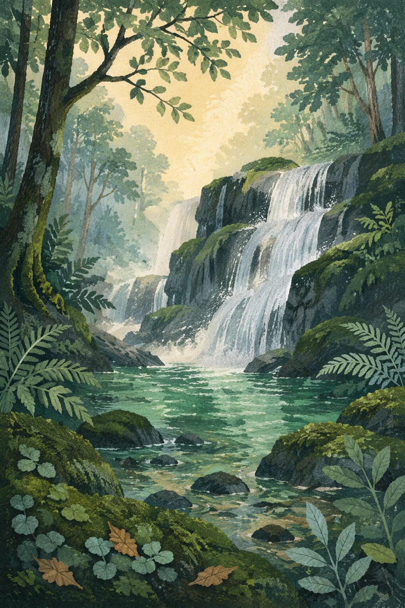 Secluded Forest Waterfall and Emerald Pool