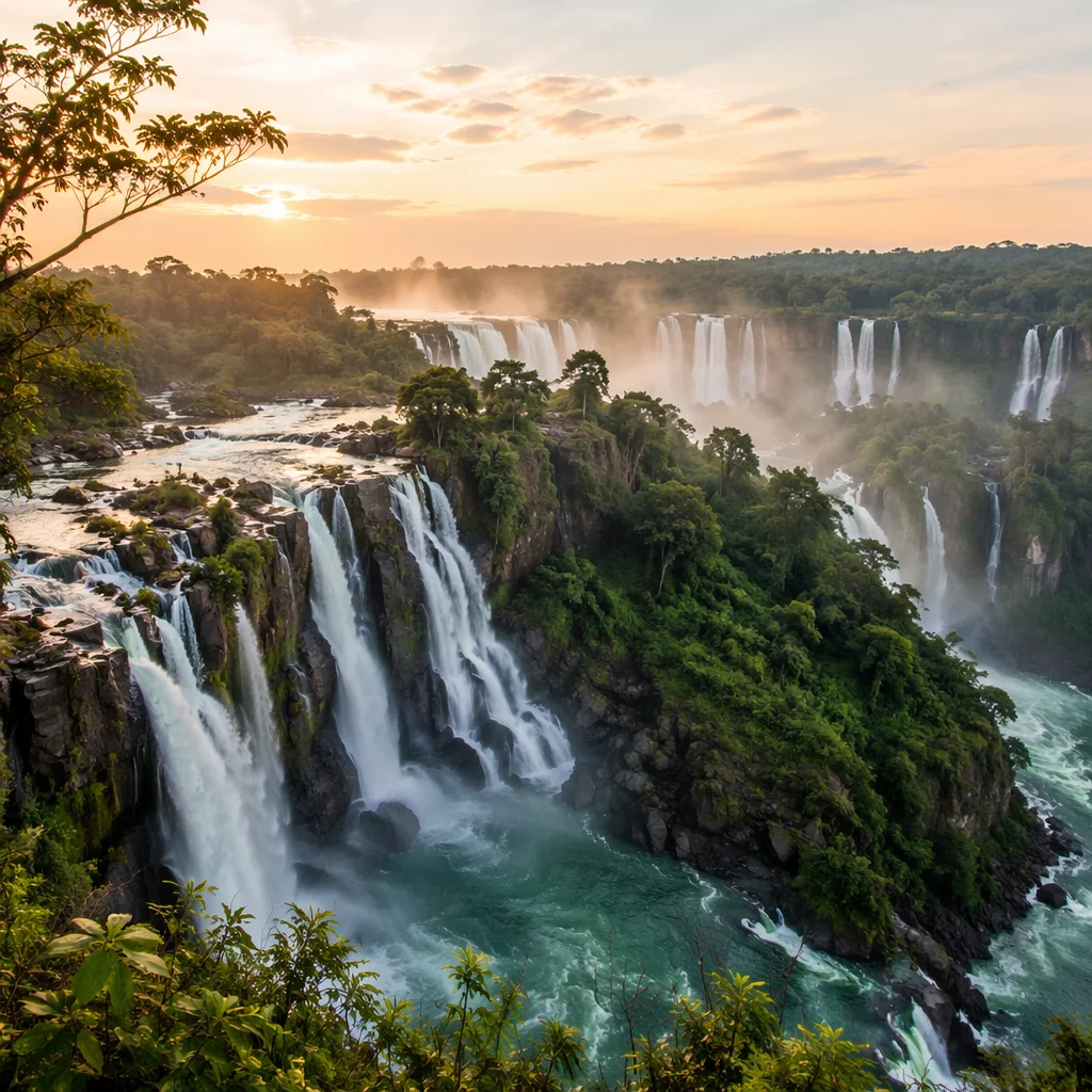 Emerald Rainforest Waterfalls at Sunrise