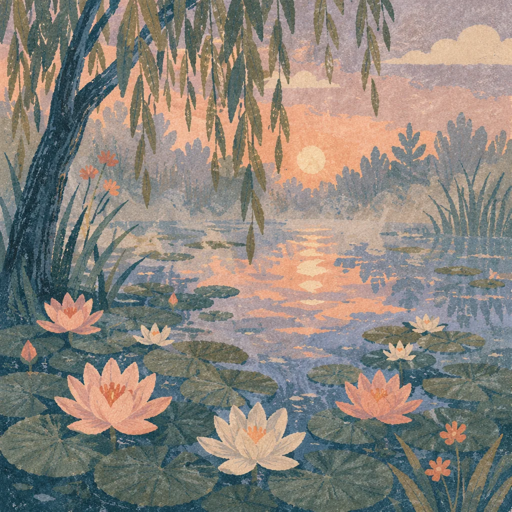 Dreamy Waterlily Pond at Sunrise